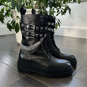 🆕! Zara Leather Moto Combat Boots